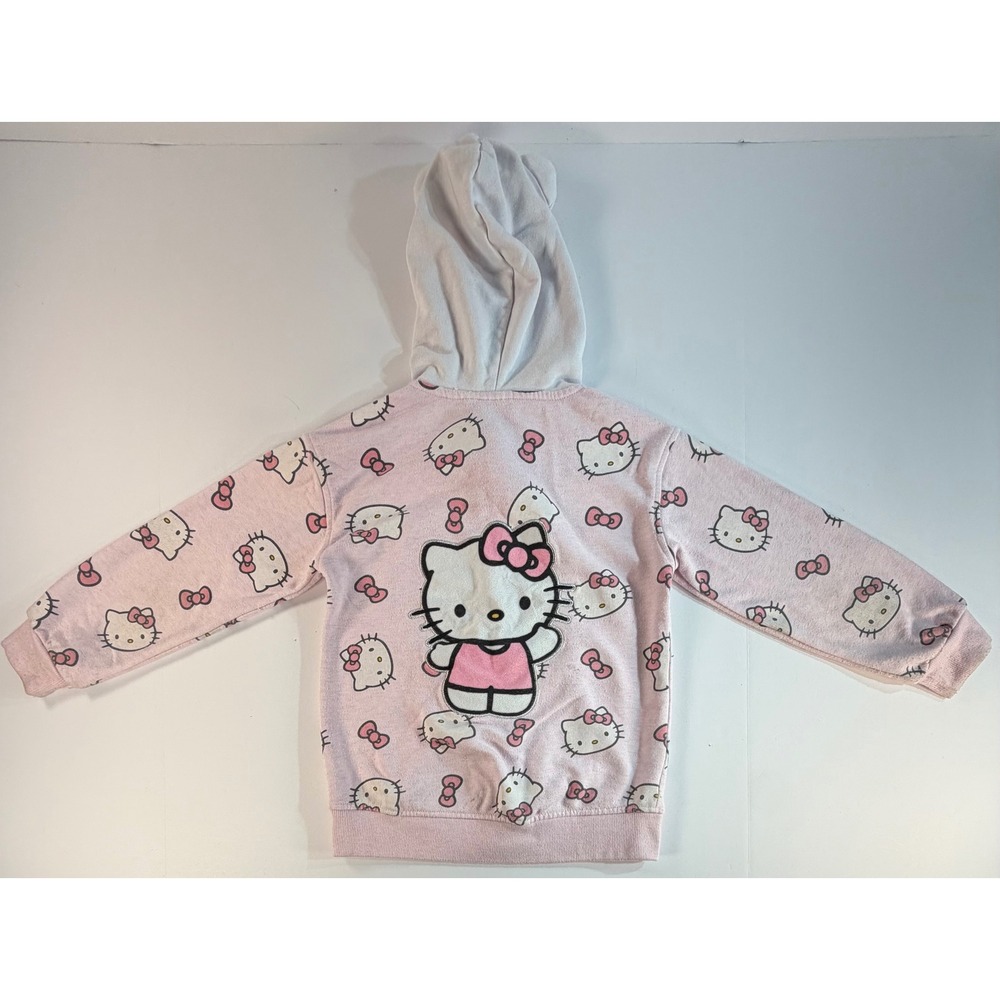 Hello Kitty Girls Pink Zip Up Hoodie All Over Print Sanrio Sweatshirt Size 6/7 - Picture 1 of 7
